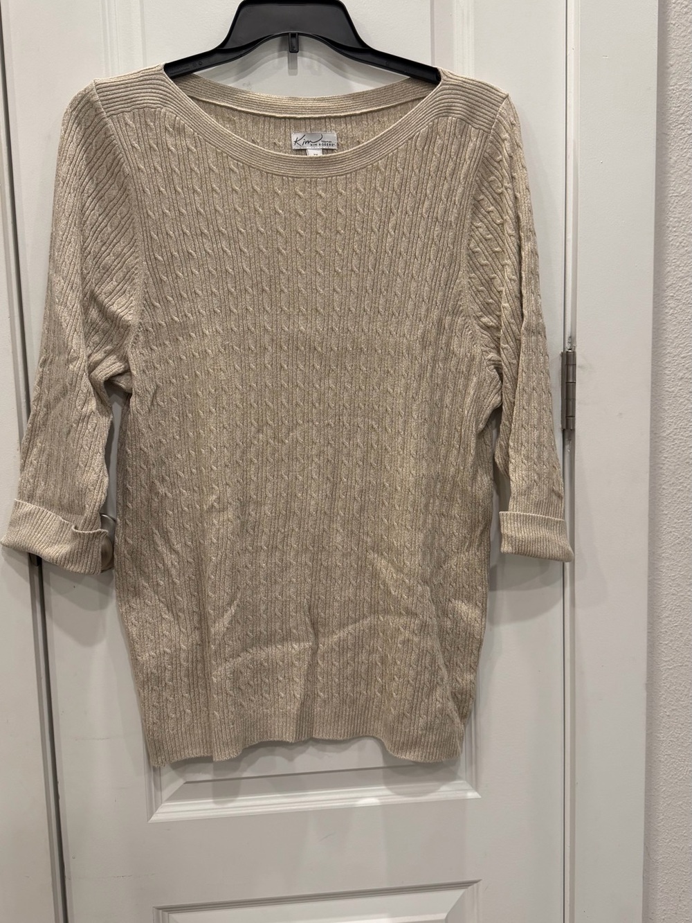 Kim Rogers Beige Cable-Knit Scoop Neck Sweater